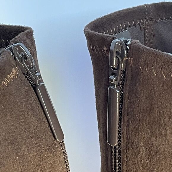 Brown Suede Boots PREDICTIONS NOEL 3” Thick Heel Zip Below Knee Size 9.5w Y2K - Picture 9 of 16